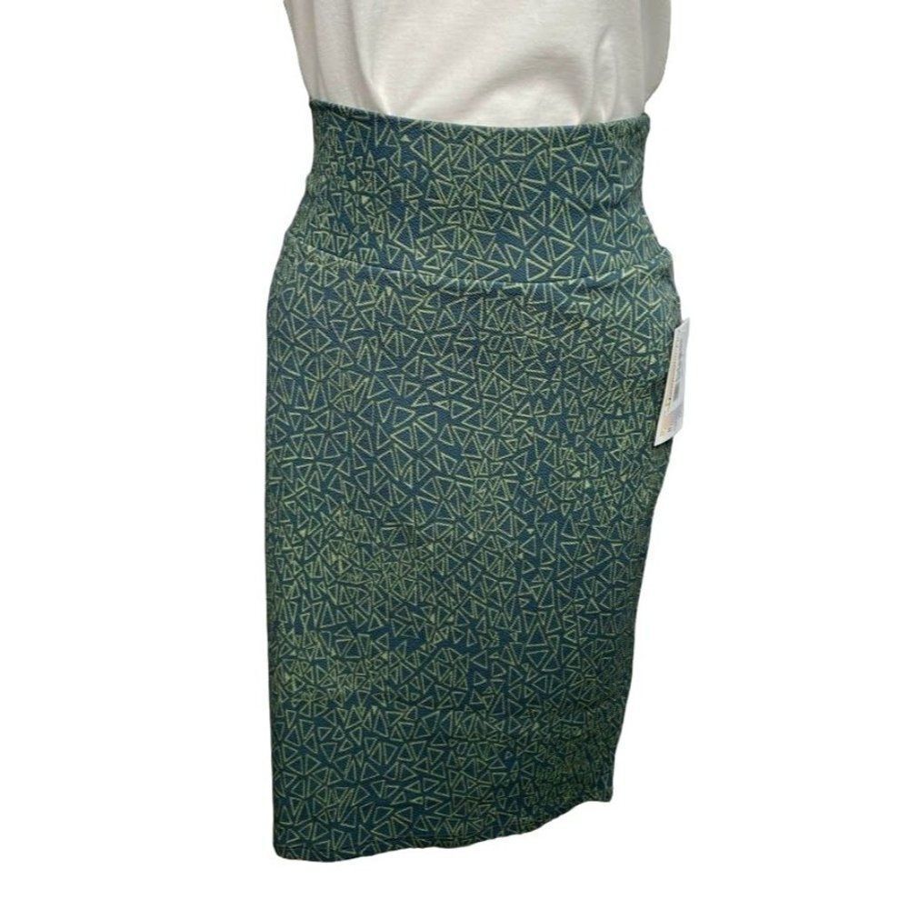 LuLaRoe Cassic Stretch Pencil Straight Green Geometric Crepe Skirt sz Small NEW‎